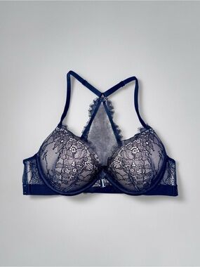 Victoria’s Secret Bombshell Push Up Bra Black Lace Front Close 34A
